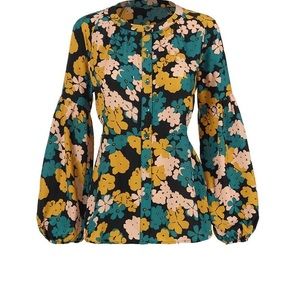 Cabi Favorite Blouse #4158 Floral Women’s Button Front Balloon Sleeve